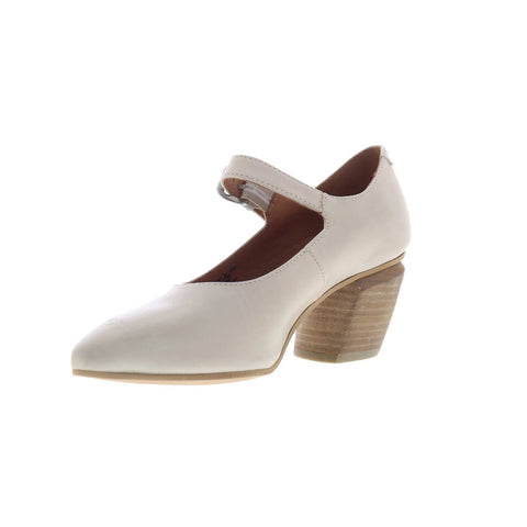 Miz Mooz Amara Womens Beige Leather Hook & Loop Pumps Heels Shoes