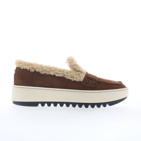 Aquatalia Amelia TW5AMEB1 Womens Brown Suede Loafers & Slip Ons Penny Shoes