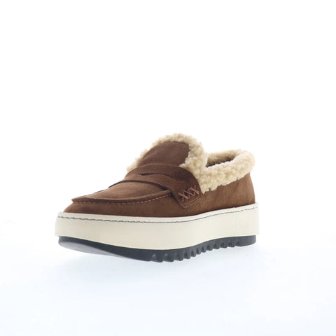 Aquatalia Amelia TW5AMEB1 Womens Brown Suede Loafers & Slip Ons Penny Shoes