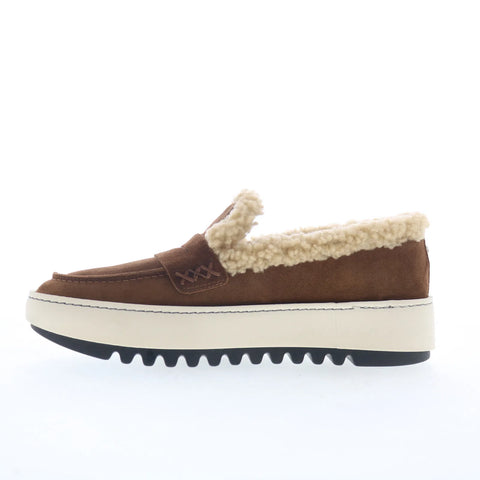 Aquatalia Amelia TW5AMEB1 Womens Brown Suede Loafers & Slip Ons Penny Shoes