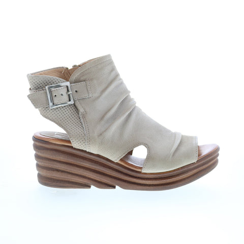 Miz Mooz Anastasia Womens Gray Leather Hook & Loop Wedges Sandals Shoes