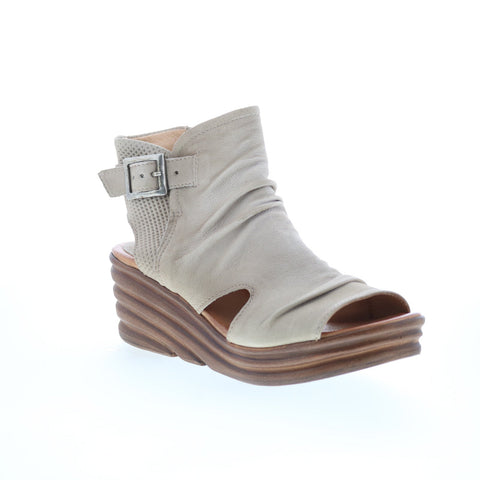 Miz Mooz Anastasia Womens Gray Leather Hook & Loop Wedges Sandals Shoes