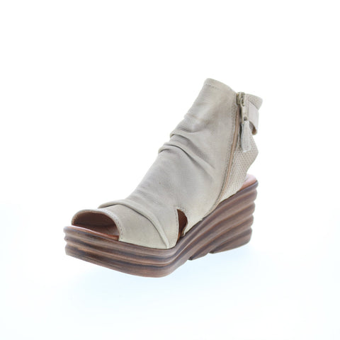 Miz Mooz Anastasia Womens Gray Leather Hook & Loop Wedges Sandals Shoes