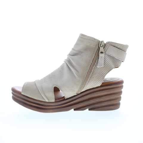 Miz Mooz Anastasia Womens Gray Leather Hook & Loop Wedges Sandals Shoes