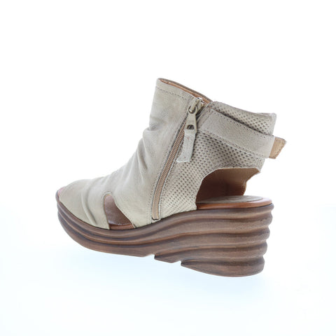 Miz Mooz Anastasia Womens Gray Leather Hook & Loop Wedges Sandals Shoes