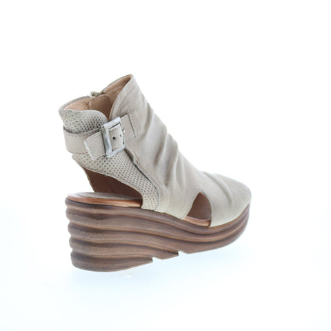 Miz Mooz Anastasia Womens Gray Leather Hook & Loop Wedges Sandals Shoes