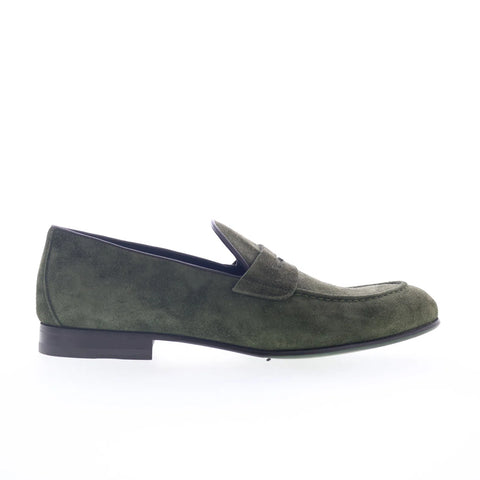 Pastori by Di Bianco Antonius Suede Mens Green Loafers Penny Shoes