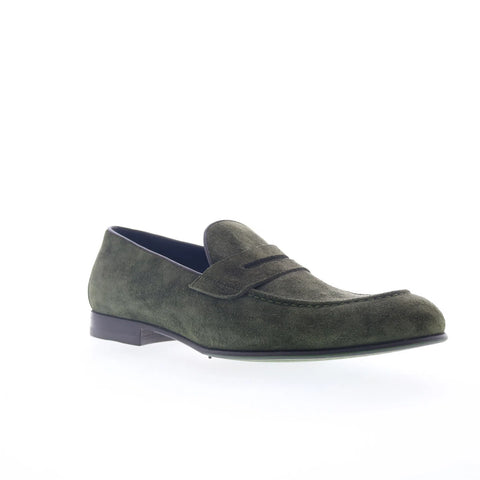 Pastori by Di Bianco Antonius Suede Mens Green Loafers Penny Shoes