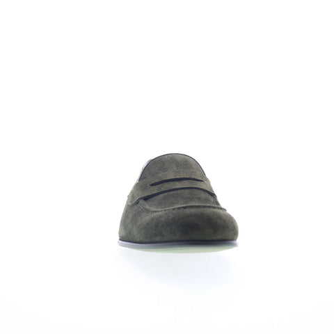 Pastori by Di Bianco Antonius Suede Mens Green Loafers Penny Shoes