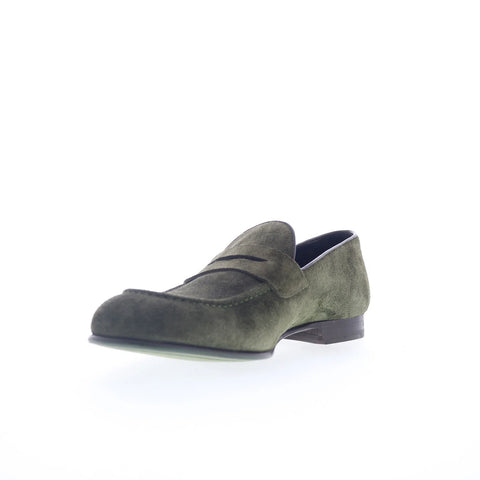 Pastori by Di Bianco Antonius Suede Mens Green Loafers Penny Shoes