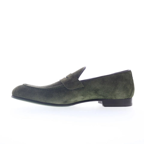 Pastori by Di Bianco Antonius Suede Mens Green Loafers Penny Shoes