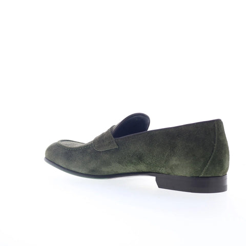 Pastori by Di Bianco Antonius Suede Mens Green Loafers Penny Shoes