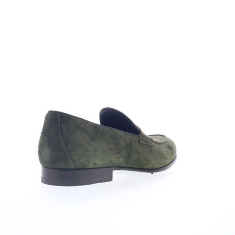 Pastori by Di Bianco Antonius Suede Mens Green Loafers Penny Shoes