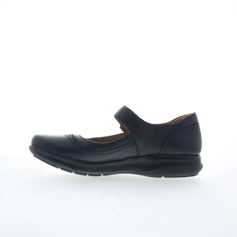 Clarks Appley Walk 26159189 Womens Black Leather Strap Mary Jane Flats Shoes