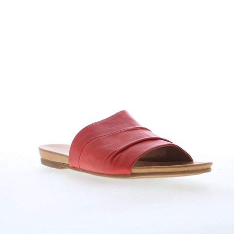 Miz Mooz Aria Womens Red Leather Slip On Slides Sandals Shoes