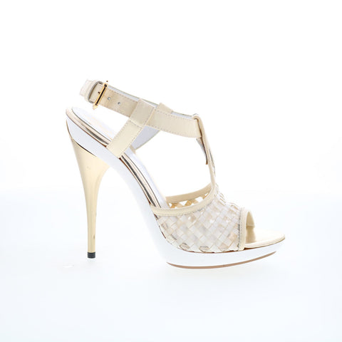 Angel Shoes AS2 Womens Beige Leather Hook & Loop Pumps Heels Shoes