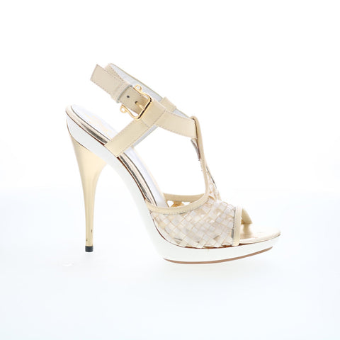 Angel Shoes AS5 Womens Beige Leather Hook & Loop Pumps Heels Shoes