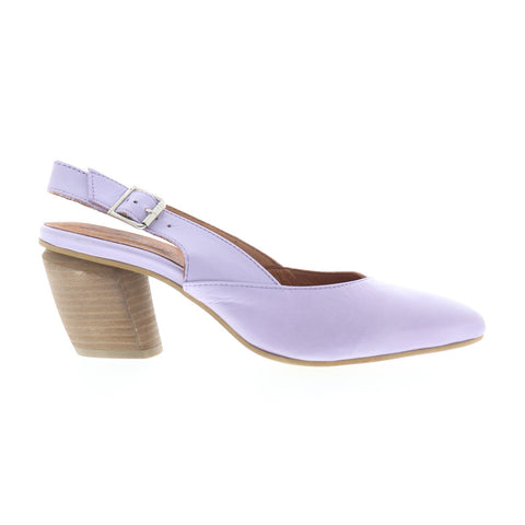 Miz Mooz Aurora Womens Purple Leather Hook & Loop Slingback Heels Shoes
