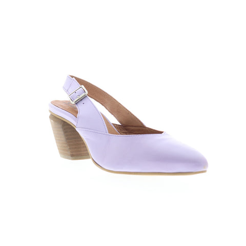 Miz Mooz Aurora Womens Purple Leather Hook & Loop Slingback Heels Shoes
