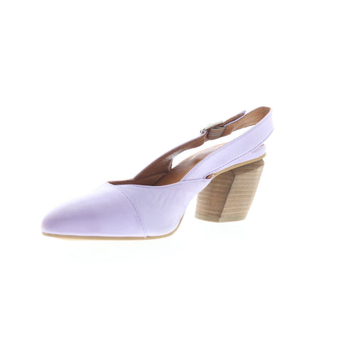 Miz Mooz Aurora Womens Purple Leather Hook & Loop Slingback Heels Shoes