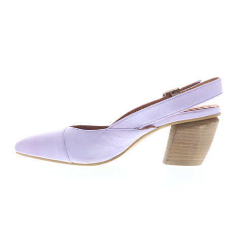 Miz Mooz Aurora Womens Purple Leather Hook & Loop Slingback Heels Shoes