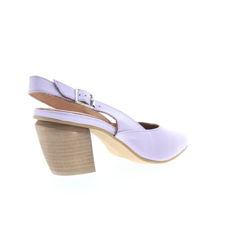 Miz Mooz Aurora Womens Purple Leather Hook & Loop Slingback Heels Shoes
