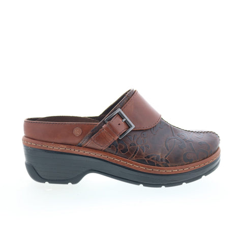 Klogs Austin AUSTIN Womens Brown Wide Leather Slip On Clogs Flats Shoes