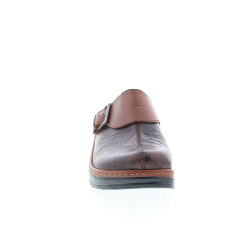 Klogs Austin AUSTIN Womens Brown Wide Leather Slip On Clogs Flats Shoes