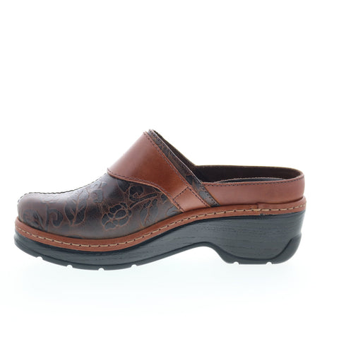 Klogs Austin AUSTIN Womens Brown Wide Leather Slip On Clogs Flats Shoes