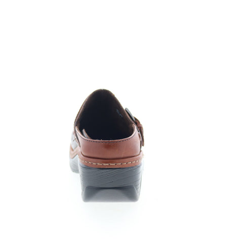 Klogs Austin AUSTIN Womens Brown Wide Leather Slip On Clogs Flats Shoes
