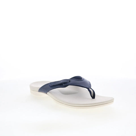 Spenco Ava SP1137PEA Womens Blue Wide Leather Flip-Flops Sandals Shoes