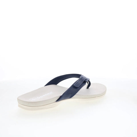Spenco Ava SP1137PEA Womens Blue Wide Leather Flip-Flops Sandals Shoes