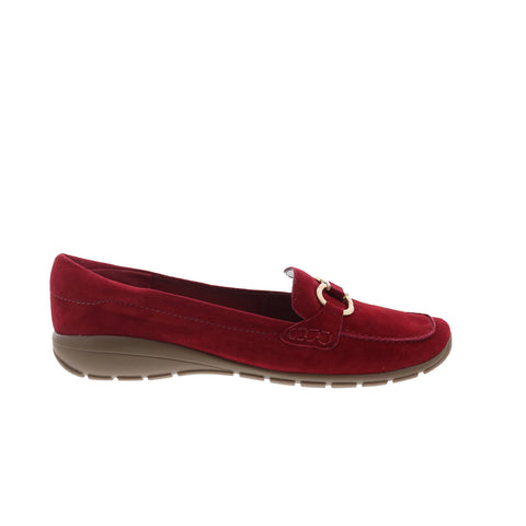 Easy Spirit Avienta SEAVIENTA Womens Red Narrow Suede Loafer Flats Shoes
