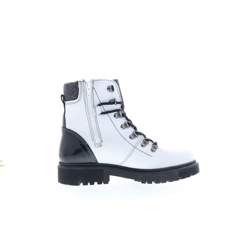 Bos. & Co. Axel Womens White Leather Lace Up Casual Dress Boots
