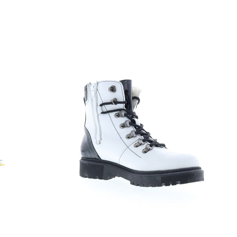 Bos. & Co. Axel Womens White Leather Lace Up Casual Dress Boots