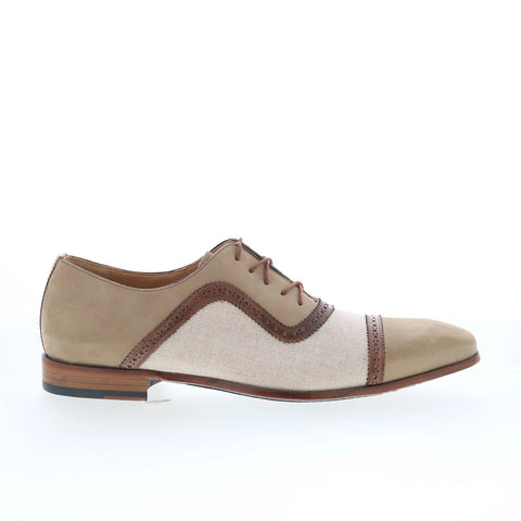 Mezlan Ayna Linen 21529 Mens Beige Leather Oxfords & Lace Ups Cap Toe Shoes
