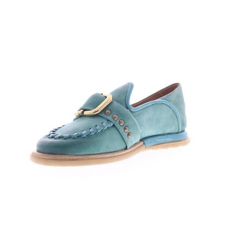 A.S. 98 Tayte Womens Green Leather Hook & Loop Loafer Flats Shoes