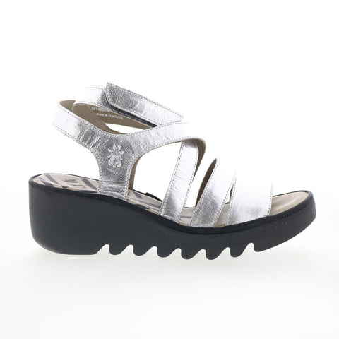 Fly London Bafy BAFY485FLY-000 Womens Silver Leather Wedges Sandals Shoes