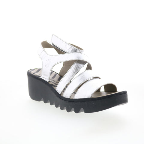 Fly London Bafy BAFY485FLY-000 Womens Silver Leather Wedges Sandals Shoes