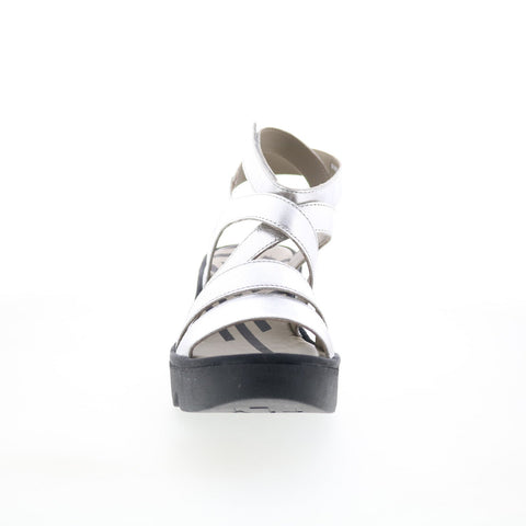 Fly London Bafy BAFY485FLY-000 Womens Silver Leather Wedges Sandals Shoes