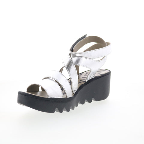 Fly London Bafy BAFY485FLY-000 Womens Silver Leather Wedges Sandals Shoes
