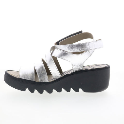 Fly London Bafy BAFY485FLY-000 Womens Silver Leather Wedges Sandals Shoes