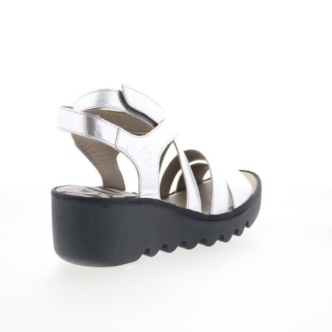 Fly London Bafy BAFY485FLY-000 Womens Silver Leather Wedges Sandals Shoes