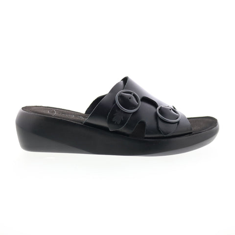 Fly London Bait BAIT742FLY-000 Womens Black Leather Slides Sandals Shoes