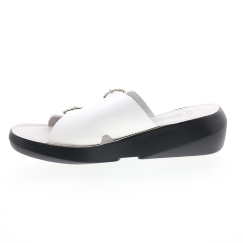 Fly London Bait BAIT742FLY-006 Womens White Leather Wedges Sandals Shoes