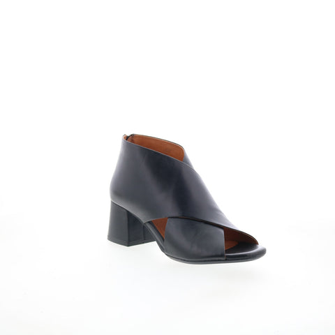 Miz Mooz Bartholomew Womens Black Leather Zipper Heeled Sandals Shoes