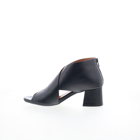 Miz Mooz Bartholomew Womens Black Leather Zipper Heeled Sandals Shoes