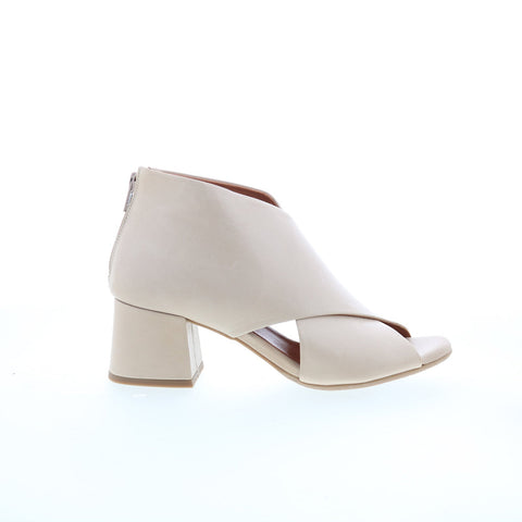Miz Mooz Bartholomew Womens Beige Leather Zipper Heeled Sandals Shoes