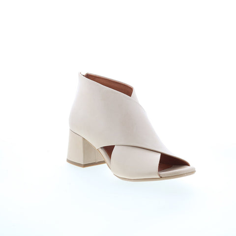 Miz Mooz Bartholomew Womens Beige Leather Zipper Heeled Sandals Shoes