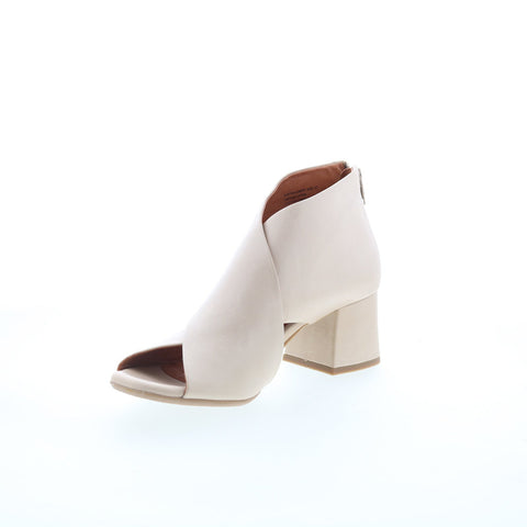 Miz Mooz Bartholomew Womens Beige Leather Zipper Heeled Sandals Shoes